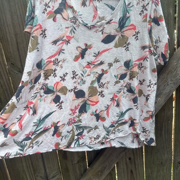 Rachel Zoe 100% Linen Plus Size Floral Casual Loose Fit Short Sleeve Tee - Picture 4 of 6